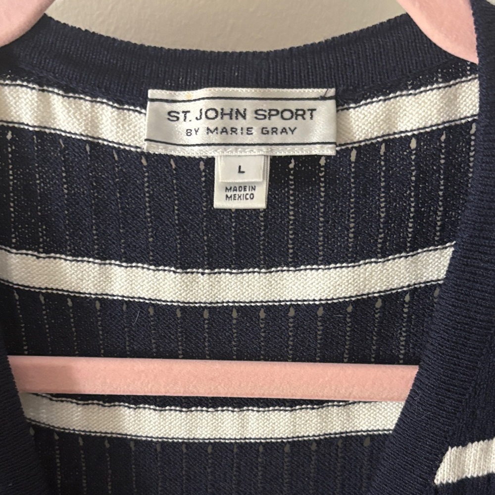 St. John Navy and White Striped Cardigan - Picture 2 of 5